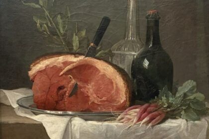 Stillleben mit Schinke,, Flaschen, Radieschen (1767), Anne Vallayer-Coster, Malerin des Rokoko