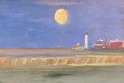 Anna Ancher, Malerin, Mondklarrer Abend am Leuchtfeuer von Skagen